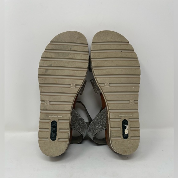 Remonte Women Shimmer Glitter Leather Wedge Sandal Size 39 - Picture 8 of 8
